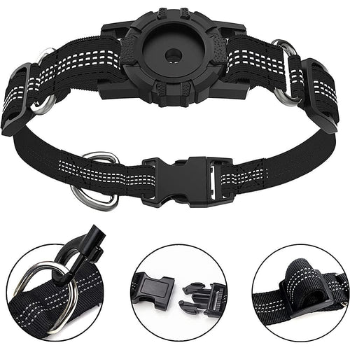 Adjustable Black Nylon Collar Case for Large Dogs - Apple AirTag